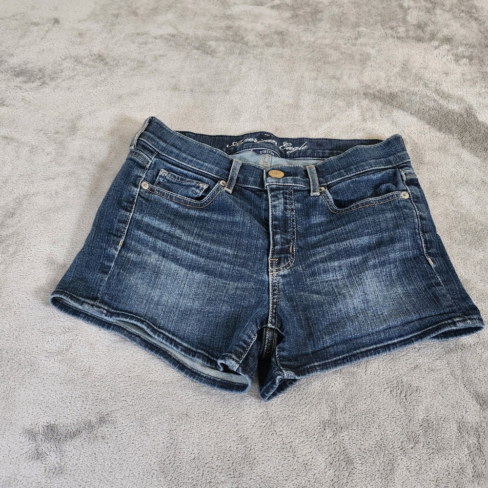 American Eagle Shorts Womens 2 Blue Stretch Denim Dark Distressed Streetwear